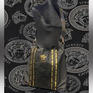 Versace Black Messenger Bag with Gold Accents